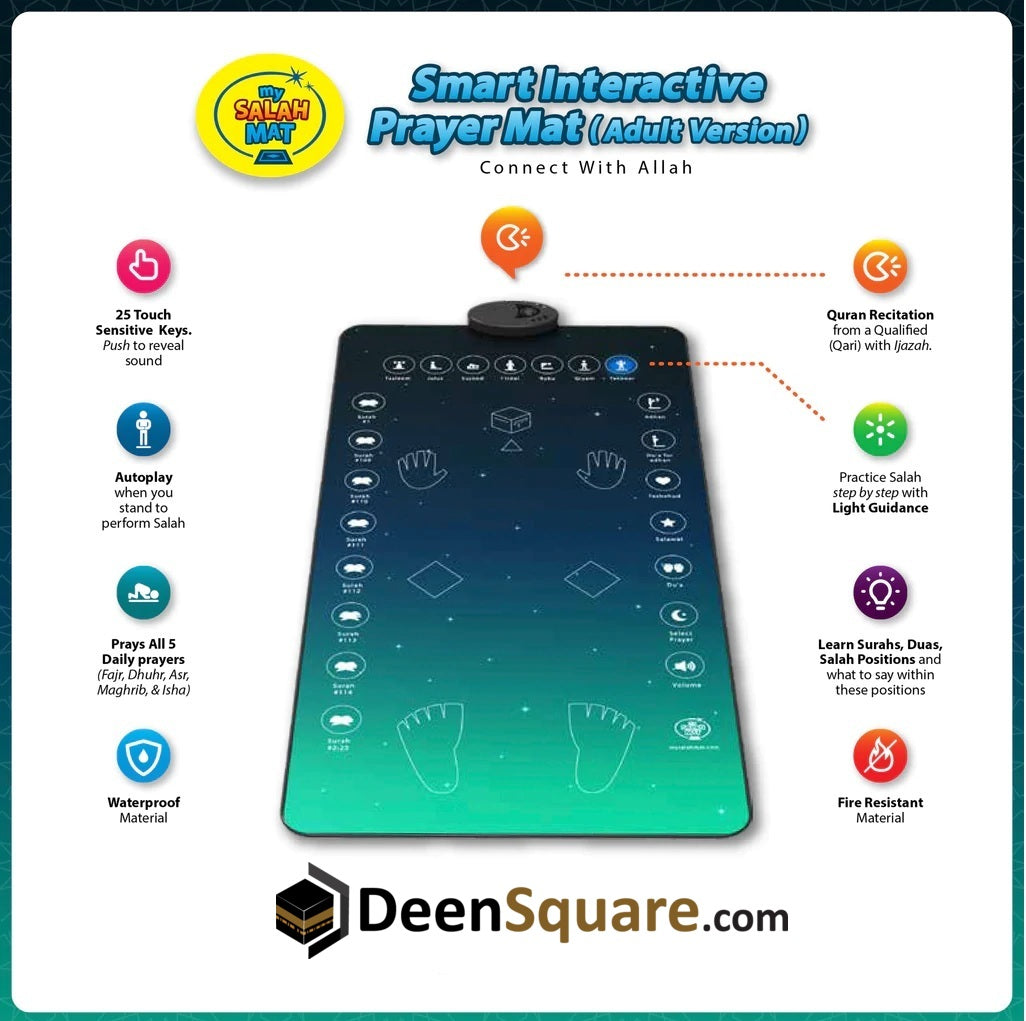 My Salah Mat Adult & Revert Muslim Educational Interactive Prayer Mat - Black Color
