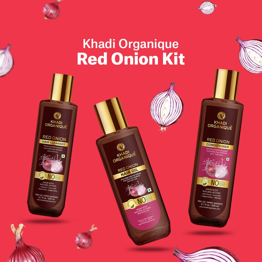 Red Onion Hair Oil, Hair Cleanser (Shampoo) & Conditioner Combo Kit