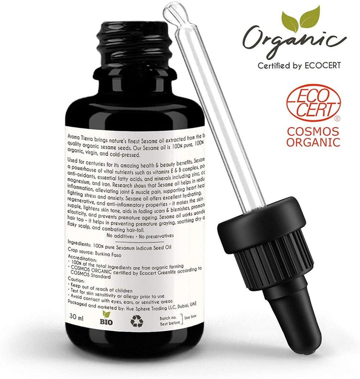 Organic Sesame Oil (Cold Pressed) 100ml - Aroma Tierra - DeenSquare.com