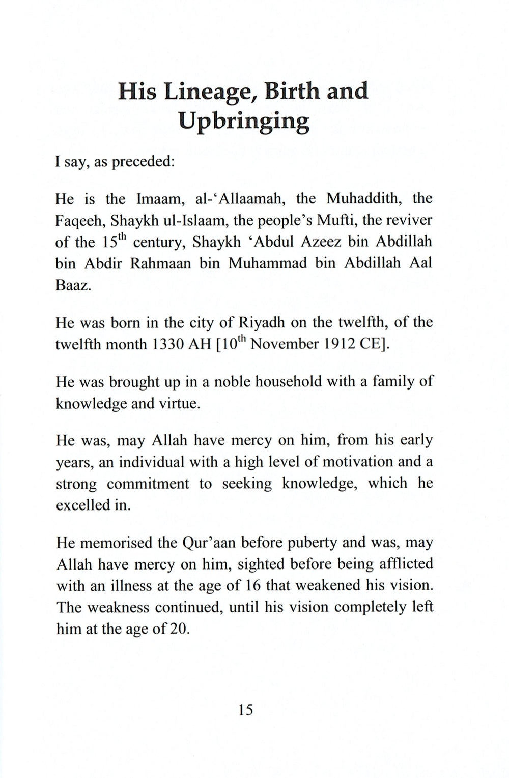 The Life Of Imam Abdul Aziz Ibn Baz