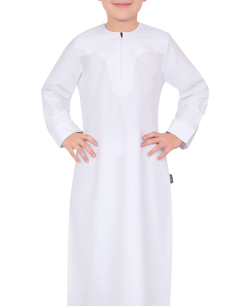 Mashroo Aplos Omani Kandoora for Kids & Boys - White