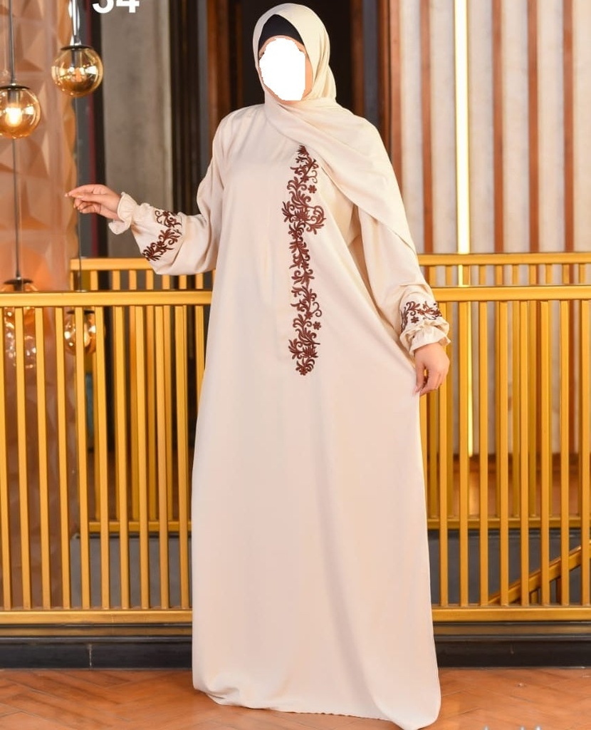 One Piece Prayer Dress with Shayla with embroidery on sleeves - Beige