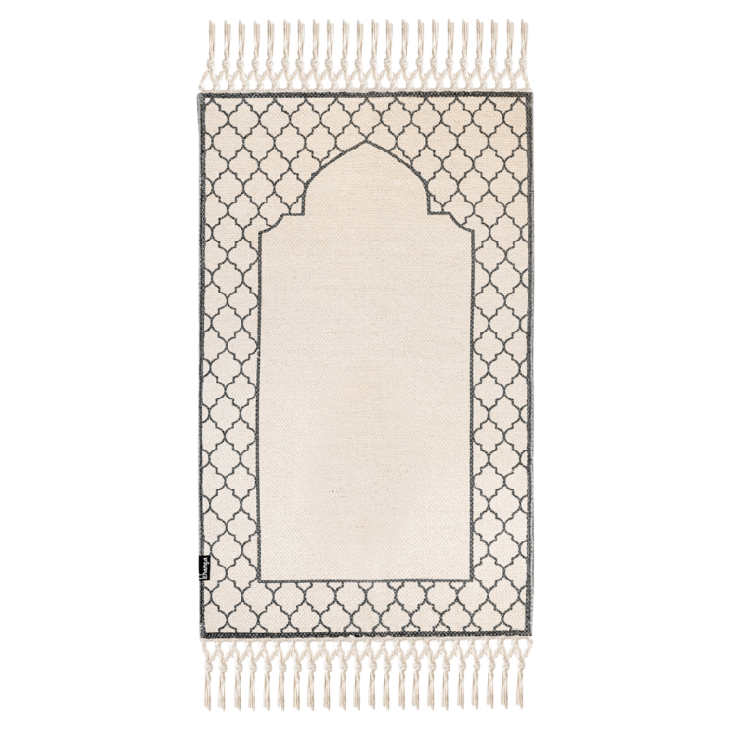 Khamsa Classic | Muslim Prayer Rug Prayer Mat Children Size 55 cm x 100 cm Arabic Style Janamaz in 100% Soft Organic Cotton Fabric Handcrafted Arabic Design | Ramadi - Grey