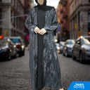 Elegant Kimono Self Textured Open With Inner Dress Abaya - Gray