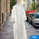 Elegant Handwork Embroidered Abaya With Beads - White
