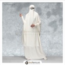 3 Piece Jilbab (Elasticated Sleeves) - Khimar with Skirt and Niqab - Off White