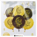 6 x Black & Gold Latex Eid Mubarak Balloons Decorations